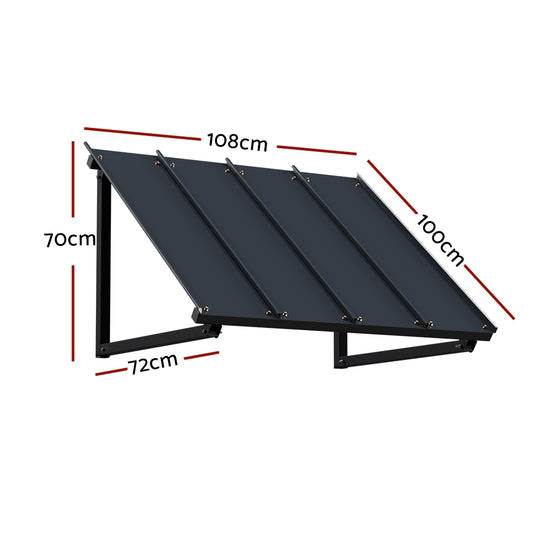 Instahut Window Door Awning 1m x 1.2m Black Metal Frame