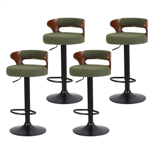 Artiss 4x Bar Stools Counter Chair Gas Lift Swivel Kitchen Bentwood Boucle Green