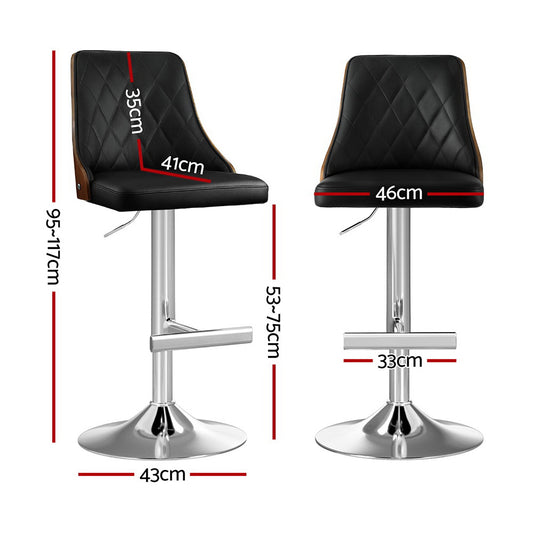 Artiss 4X Bar Stool Wood Swivel Adjustable Kitchen Counter Stool Leather Black