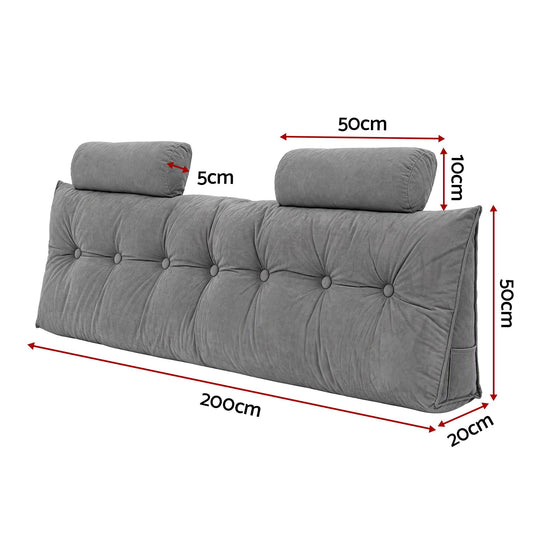 Artiss Headboard Pillow King Wedge Backrest Triangular with 2 Cushions Grey