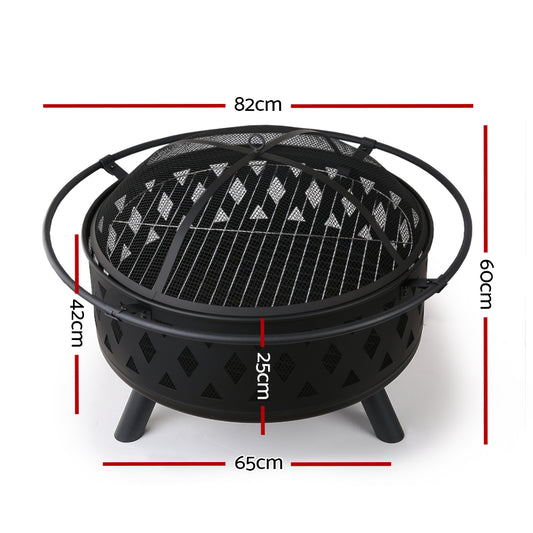 Grillz 82cm Fire Pit BBQ Grill Outdoor Cooking Smoker