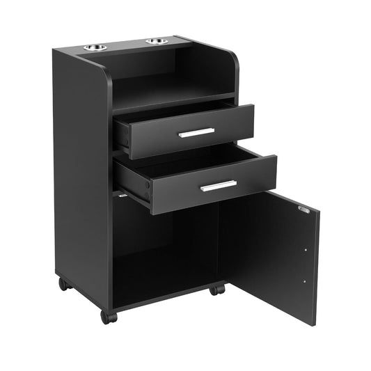 Artiss Professional Salon Station Rolling Cart, Hair Styling Beauty Cabinet with 2 Drawers & 2 Appliance Holders, Wood Barber Spa Trolley with 360Β° Wheels for Skincare & Vanity, Black
