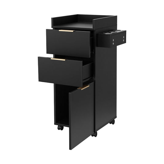 Artiss Professional Salon Station Rolling Cart, Hair Styling Beauty Cabinet with 2 Drawers, Large Supply Cabinet & 3 Appliance Holders, Wood Barber Spa Trolley with 360Β° Wheels for Skincare & Vanity, Black