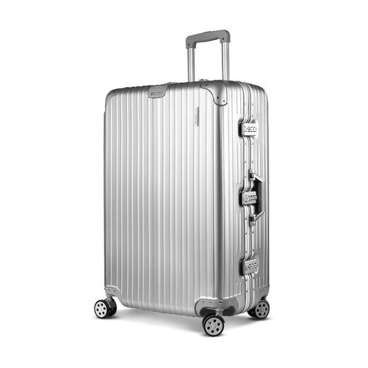 Wanderlite 28" Luggage Trolley Travel Suitcase Set TSA Carry On Aluminum Silver