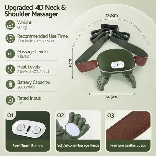 Livemor Electric Neck Massager with Heat for Shoulder,Back Wireless Massage | 4D Shiatsu Kneading Massager with Heat, Cordless Portable Muscle Relaxer, Soothes Shoulder Tension for Home, Office, and Car