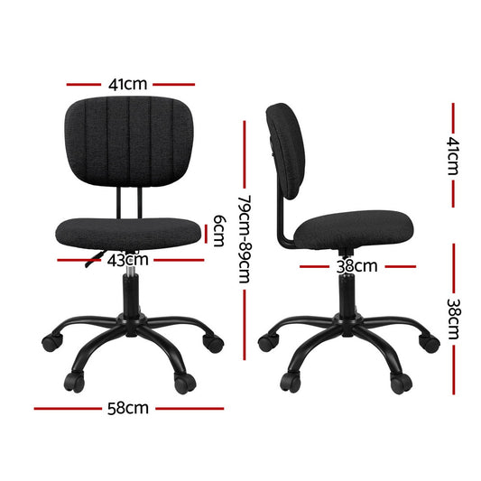 Artiss Armless Office Chair with Wheels, Ergonomic 360Β° Swivel Home Office Desk Chair, Height Adjustable Computer Task Chair with Fabric Back and Seat for Small Space, Black
