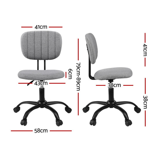 Artiss Armless Office Chair with Wheels, Ergonomic 360Β° Swivel Home Office Desk Chair, Height Adjustable Computer Task Chair with Fabric Back and Seat for Small Space, Grey