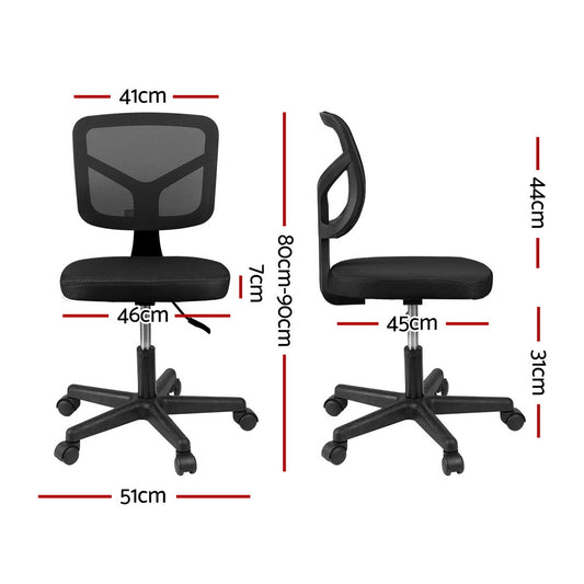 Artiss Armless Office Chair with Wheels, Ergonomic 360Β° Swivel Home Office Desk Chair, Height Adjustable Computer Task Chair with Fabric Back and Seat for Small Space, Black