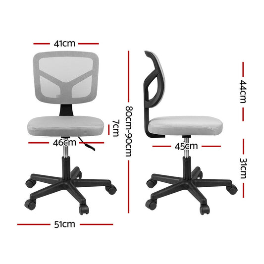 Artiss Armless Office Chair with Wheels, Ergonomic 360Β° Swivel Home Office Desk Chair, Height Adjustable Computer Task Chair with Fabric Back and Seat for Small Space, Grey
