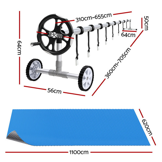 Aqua Buddy Pool Cover 600 Micron 11x6.2m w/ Roller 6.55m Swimming Pools Solar Blanket
