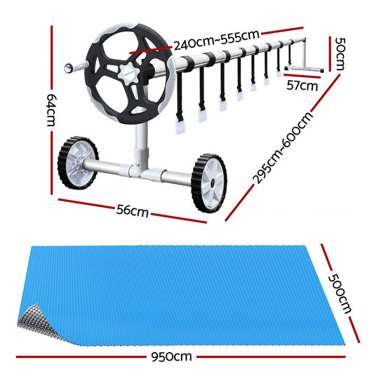 Aquabuddy Pool Cover 500 Micron 9.5x5m Swimming Pool Solar Blanket 5.5m Roller