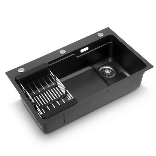 Cefito Kitchen Sink 75X45CM Stainless Steel Basin Single Bowl Drain Part Black