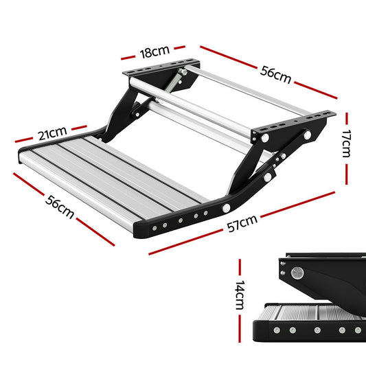 Weisshorn Manual Pull Out Caravan Step Folding RV Entry Stair 200KG Capacity Non-Slip Aluminium