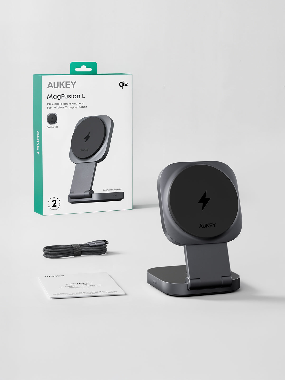 Aukey MagFusion L Qi2 Foldable 2 In 1 Magnetic Wireless Charger (LC-MC211)