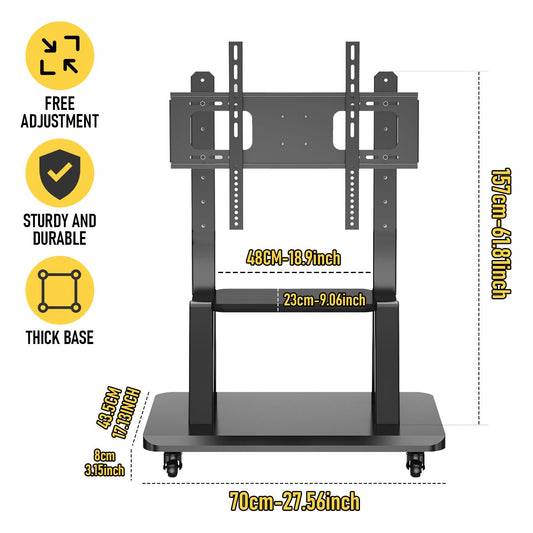 TV Stand for 32β70 Inch TVs with Projector Shelf, Lockable Wheels, Adjustable Height, Cable Management, Freestanding Steel Frame TV Cart Rolling Floor Stand For 32-70 Inch LCD LED OLED Flat Panel Screens Smartboard Movable Holds Up To 100lbs With Shelf Lo