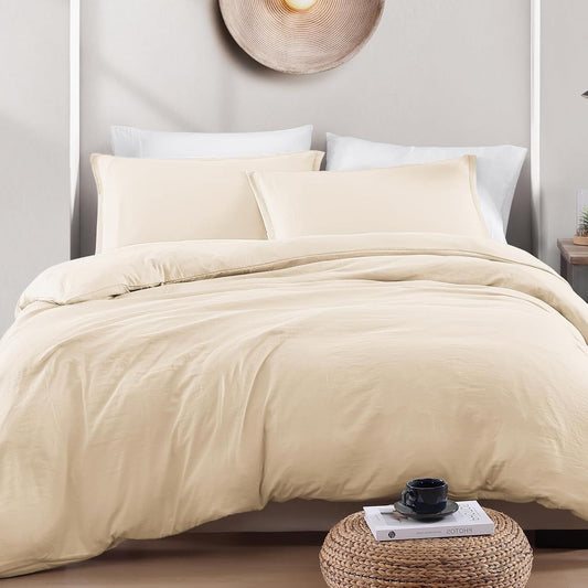 Hotel Soft Microfiber Duvet Cover Set-2000TC Quilt Cover Set & Pillowcases -1 Donna Cover Zipper Closure & 1 x Pillowcases-Breathable Bedding - Wrinkle, Fade, Stain Resistant(Cream White,Queen)