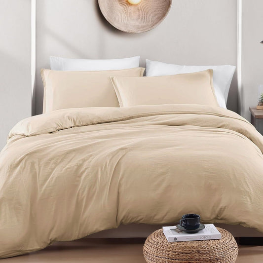 Hotel Soft Microfiber Duvet Cover Set-2000TC Quilt Cover Set & Pillowcases -1 Donna Cover Zipper Closure & 1 x Pillowcases-Breathable Bedding - Wrinkle, Fade, Stain Resistant(Camel Beige,Queen)