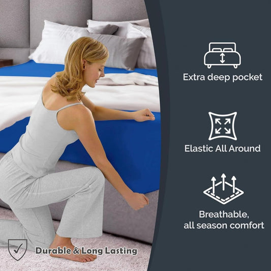 Hotel Quality Fitted Sheet - 1 Piece Fitted Sheet -Breathable Bedding - Wrinkle, Fade, Stain Resistant- 16inch/40cm Deep Pocket Fitted Bed Sheet-Wrinkle and Fade Resistant,(Royal blue,King Single)