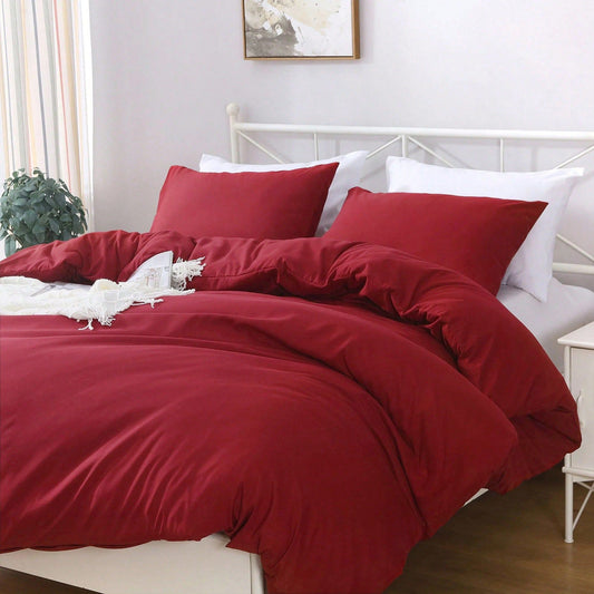 Hotel Soft Microfiber Duvet Cover Set-2000TC Quilt Cover Set & Pillowcases -1 Donna Cover Zipper Closure & 1 x Pillowcases-Breathable Bedding - Wrinkle, Fade, Stain Resistant(Red,Single)