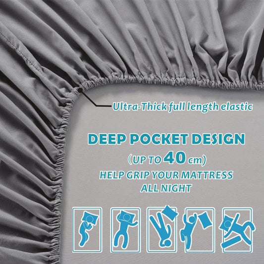 Hotel Quality Fitted Sheet - 1 Piece Fitted Sheet -Breathable Bedding - Wrinkle, Fade, Stain Resistant- 16inch/40cm Deep Pocket Fitted Bed Sheet-Wrinkle and Fade Resistant,(Grey,Double)