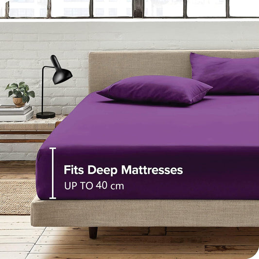 Hotel Quality Fitted Sheet - 1 Piece Fitted Sheet -Breathable Bedding - Wrinkle, Fade, Stain Resistant- 16inch/40cm Deep Pocket Fitted Bed Sheet-Wrinkle and Fade Resistant,(Purple,Double)