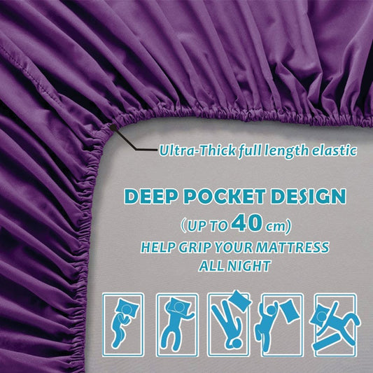 4 Piece Bed Sheet Set- Bedding Sheets & Pillowcases -Breathable Bedding - Wrinkle, Fade, Stain Resistant-Deep Pocket Flat Fitted Bed Sheet Set(Purple,Queen)