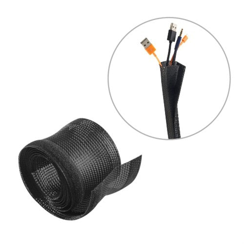BRATECK Flexible Cable Wrap Sleeve with Hook and Loop Fastener 85mm/3.3' Width Material Polyester Dimensions 1000x85mm - Black