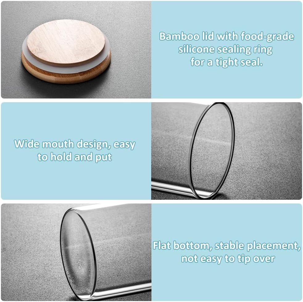 CARLA HOME 6 Pack Glass Storage Jars with Bamboo Lids for Kitchen Pantry, Pasta, Snacks, Cookies, Candy & More