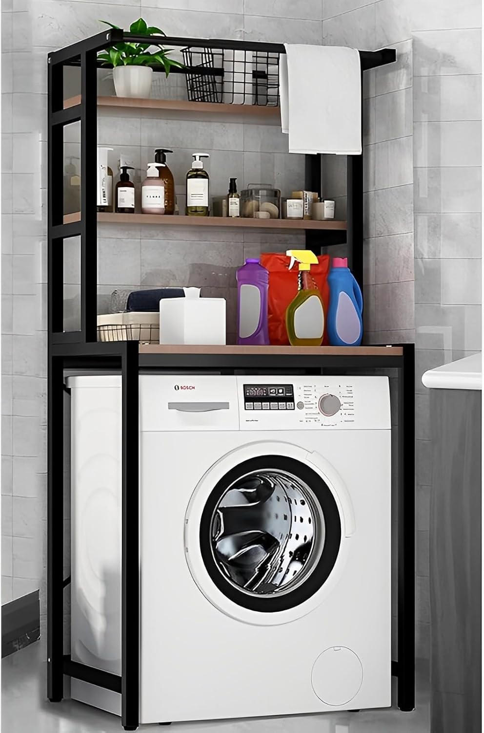 CARLA HOME 3-Tier Over Washing Machine Storage Rack Laundry Shelf Organizer for Bathroom or Toilet (Black)