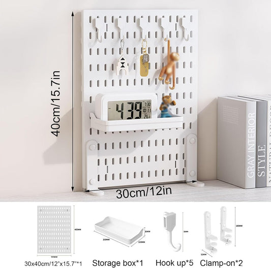 CARLA HOME Desk Pegboard Organizer Kit with Hooks, Tray & Mount Ideal for Office, Gaming Setup & Home Workspace Organization (White)