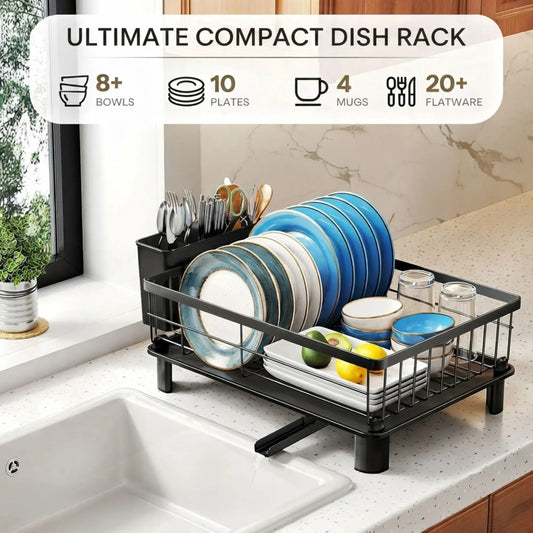CARLA HOME Dish Drying Rack with Drainboard & Utensil Holder for Kitchen (Black)