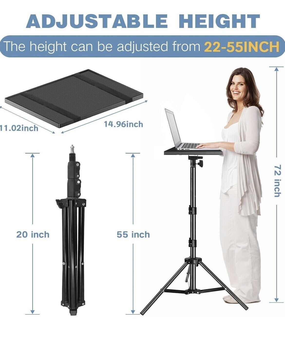Adjustable Tripod Stand for Projector & Laptop 22-55 Portable