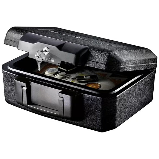 Black Privacy Lock Fire Chest with Carrying Handle for Secure Storage
