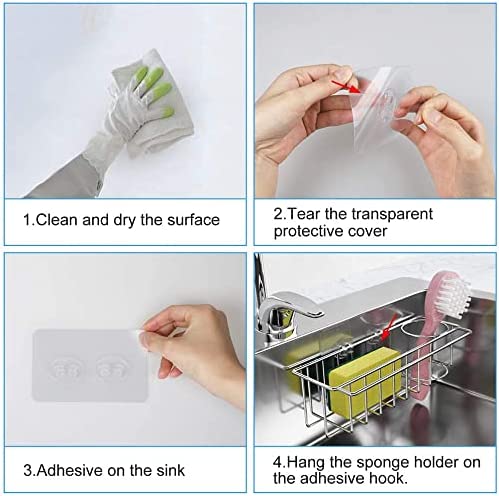 3-in-1 Adhesive Stainless Steel Sink Caddy Organizer Storage for Kitchen Rustproof