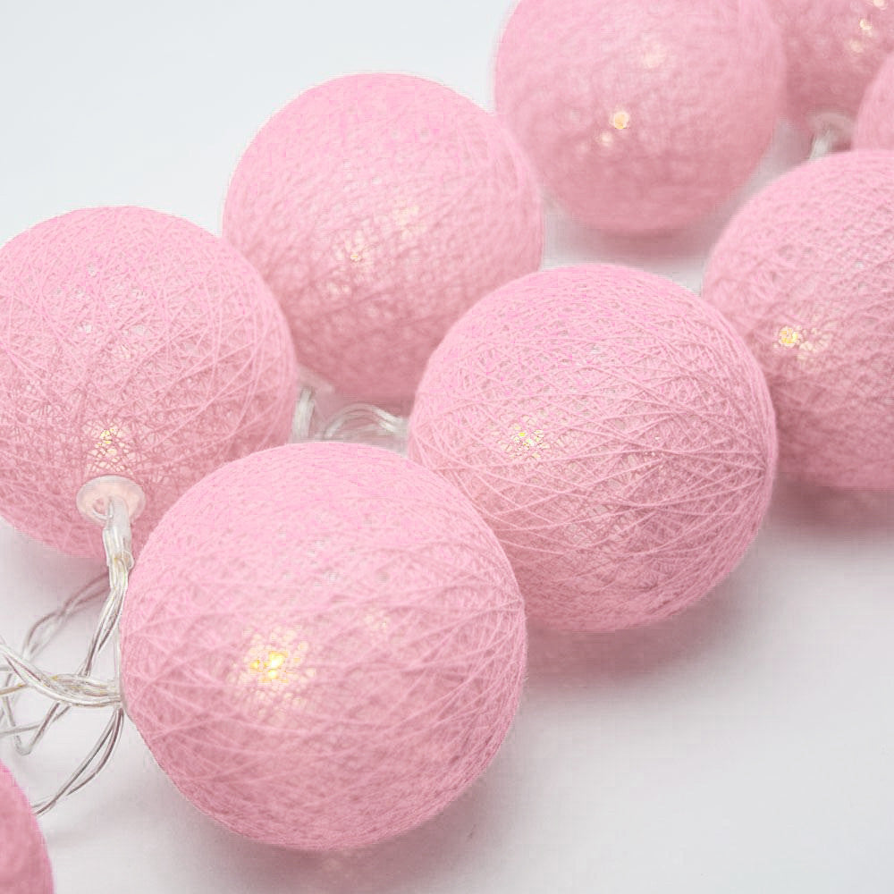 50 Ball Pastel Pink LONG 5m String Light Battery Box 5cm Cotton Ball Christmas Birthday Bbay Girl Special Occasion Decoration