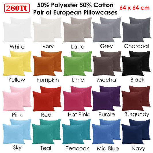Pair of 280TC Polyester Cotton European Pillowcases HotPink