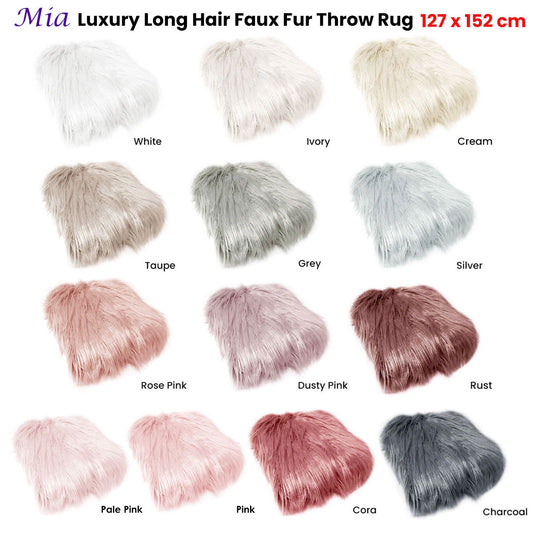 Mia Luxury Long Hair Faux Fur Throw Rug 127 x 152 cm White