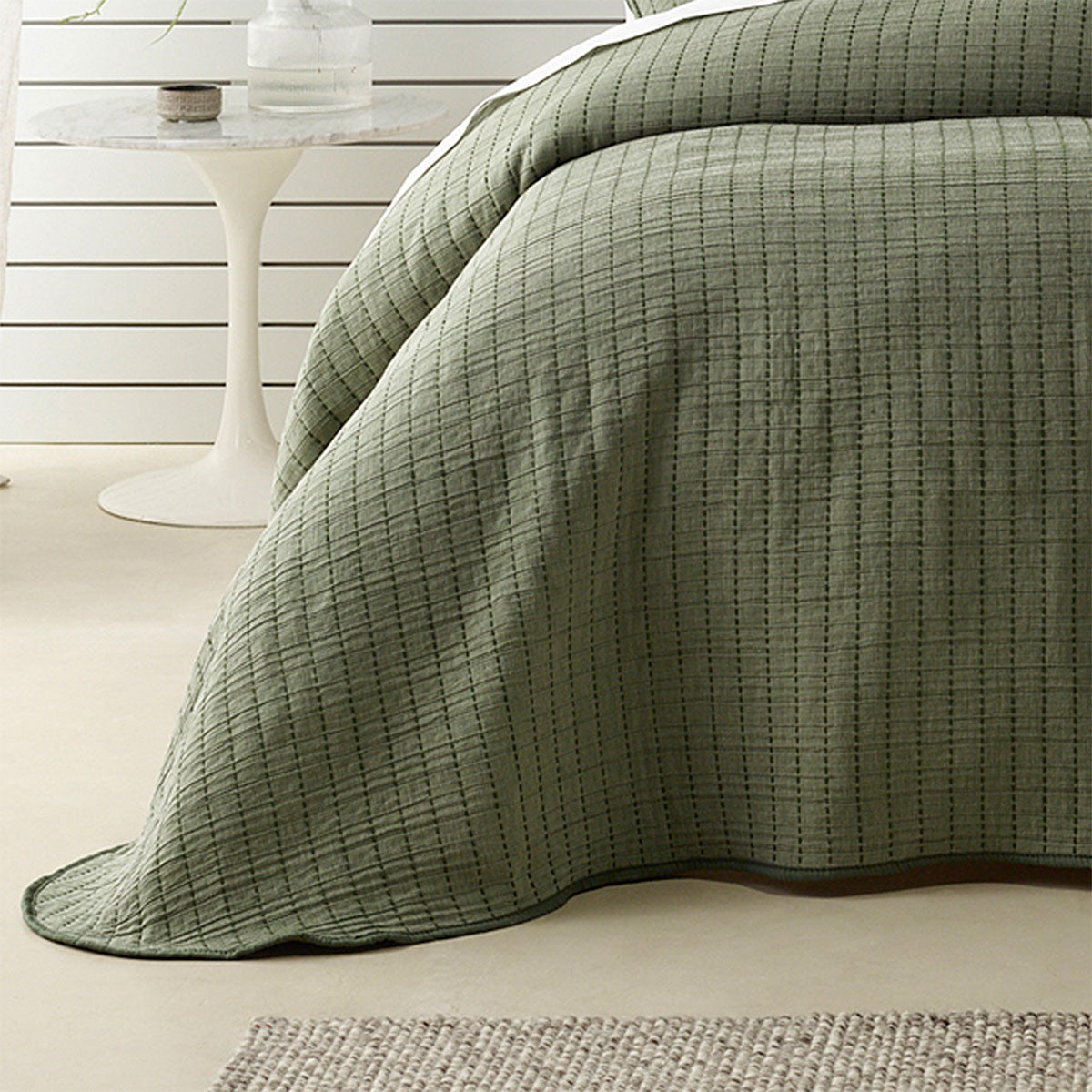 Bianca Bari Green Polyester Cotton Bedspread Set King