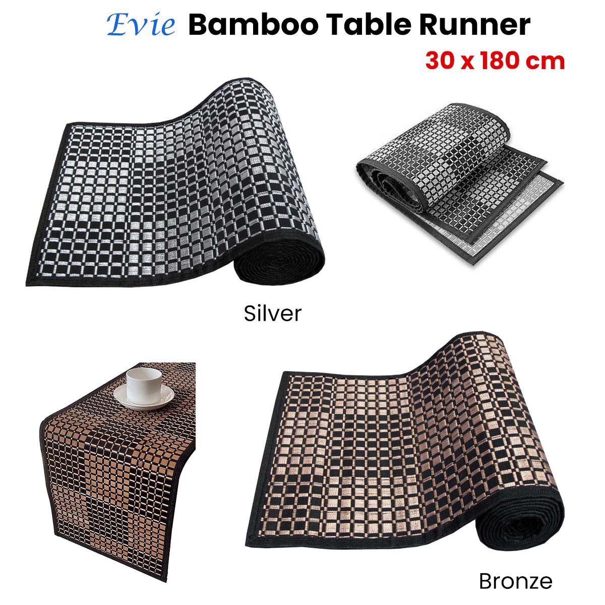 Evie Bamboo Table Runner 30 x 180cm Silver