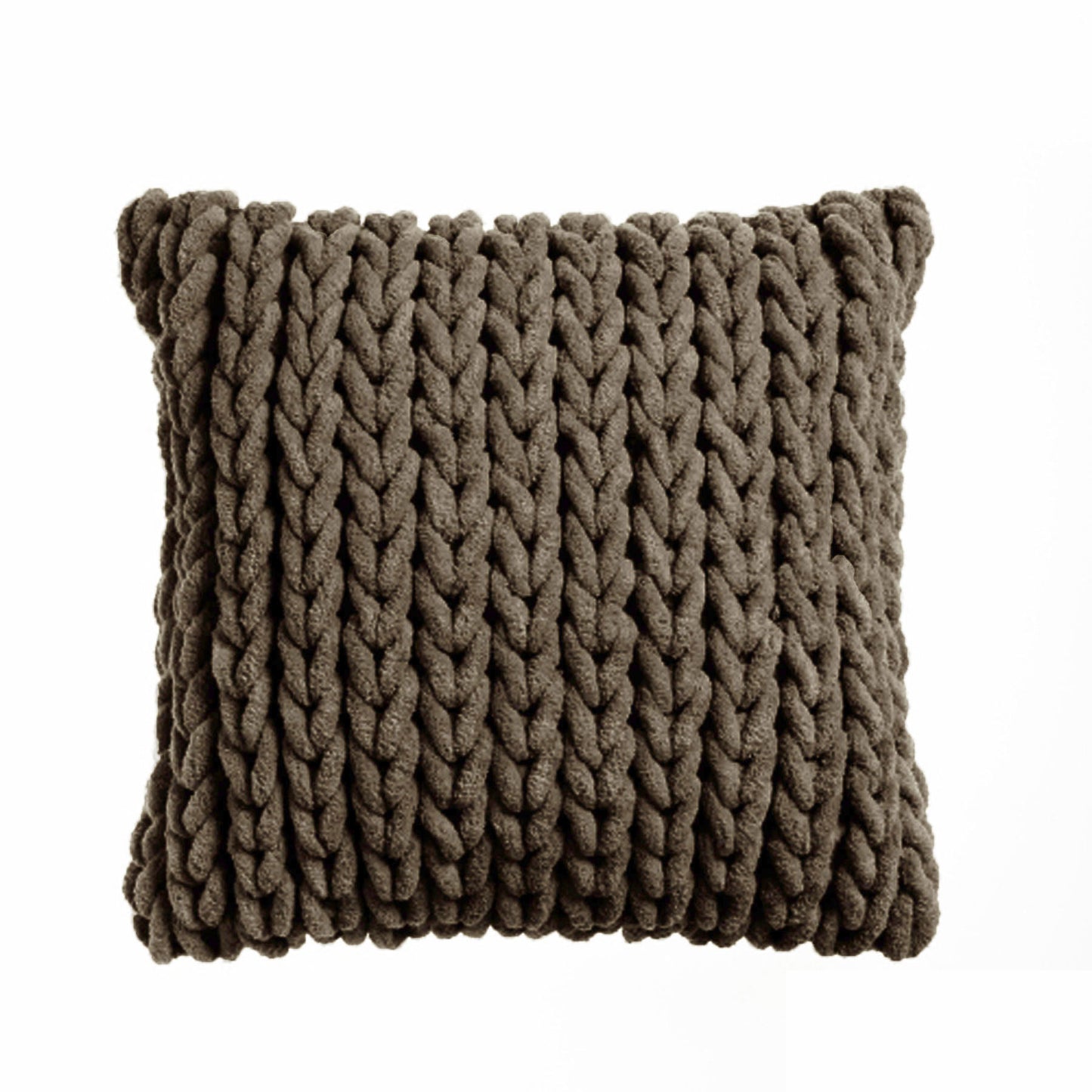 Cable Appliqued Filled Cushion - Expresso
