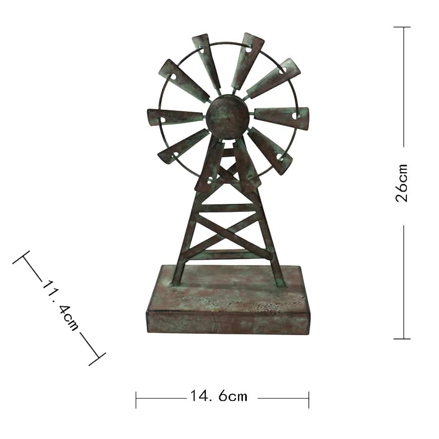 Decorative Galvanised Windmill Ornament on Base 26cm