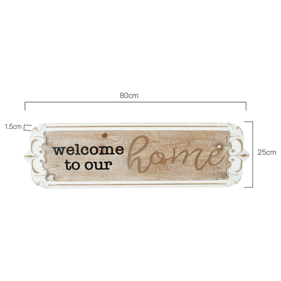 Carved 'Welcome to Our Home' Wall Art 80x25cm