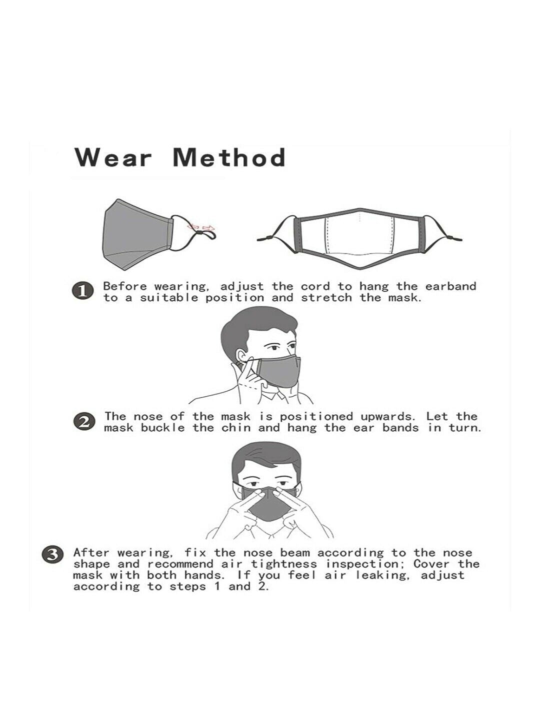 Face Mask Reusable Cotton Cloth Fabric w 2 Pm2.5 Perfect Fit Adjustable Black