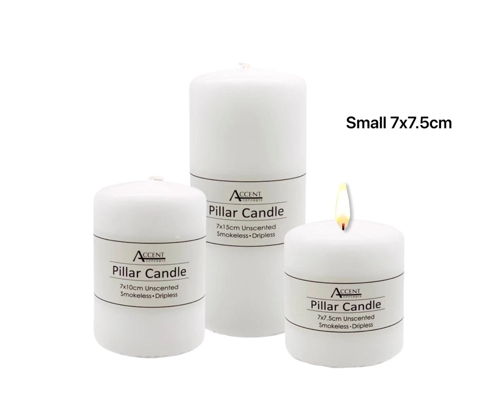 bulk 48 Unscented White Pillar Candle 7cm