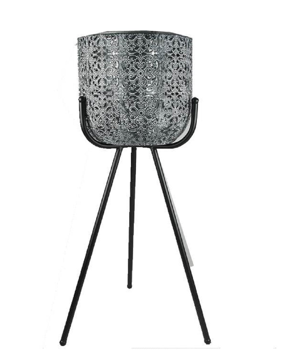 Antique Metal Pot on Stand Planter 28x52cm