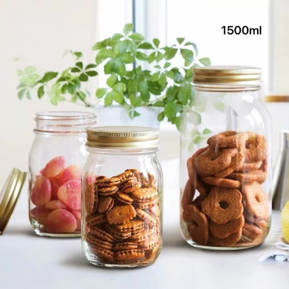 bulk 12 Glass Jar Screw Lid 1500ml Canister 21cm