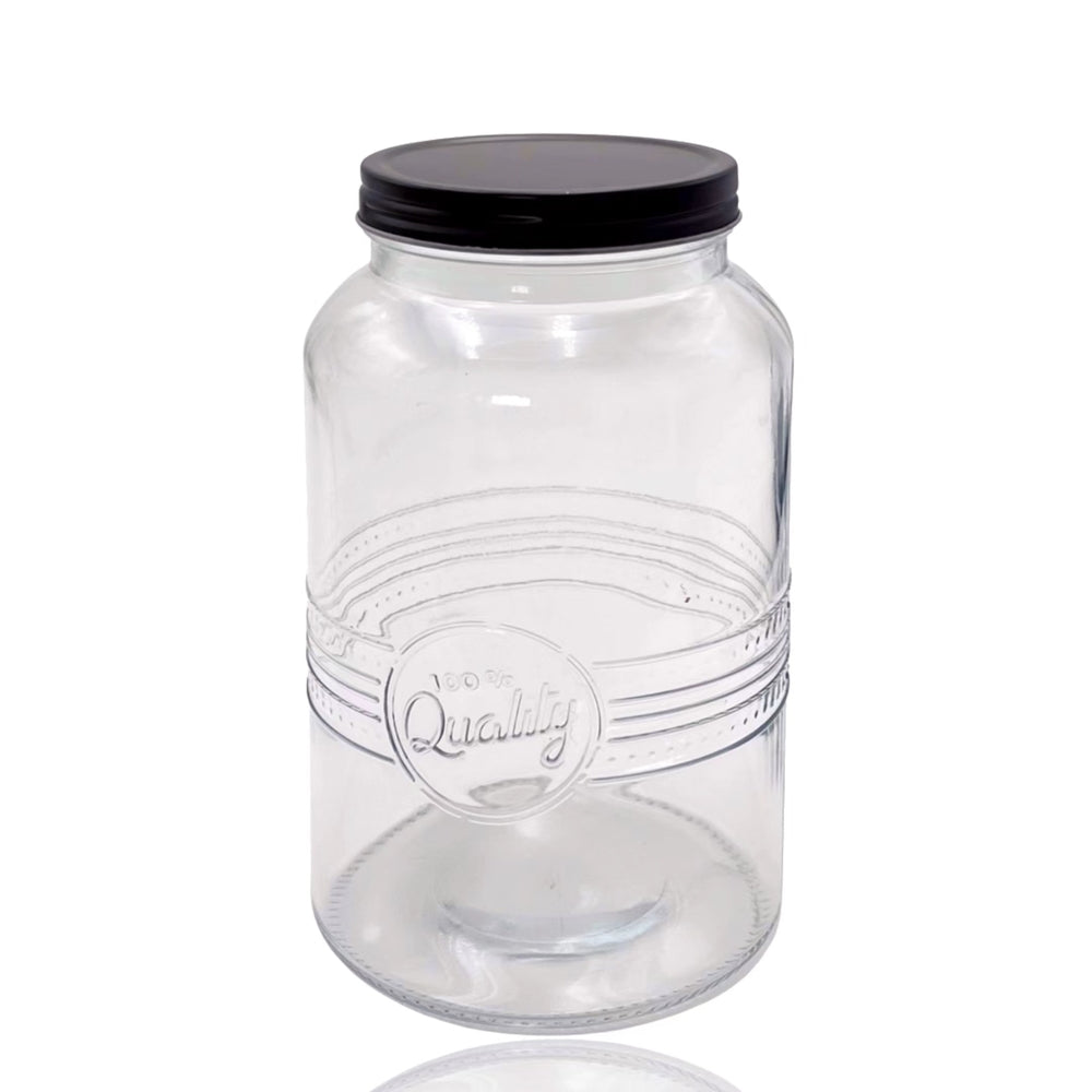 bulk 12 Glass Jar w Black Metal Lid 1300ml Canister 19cm