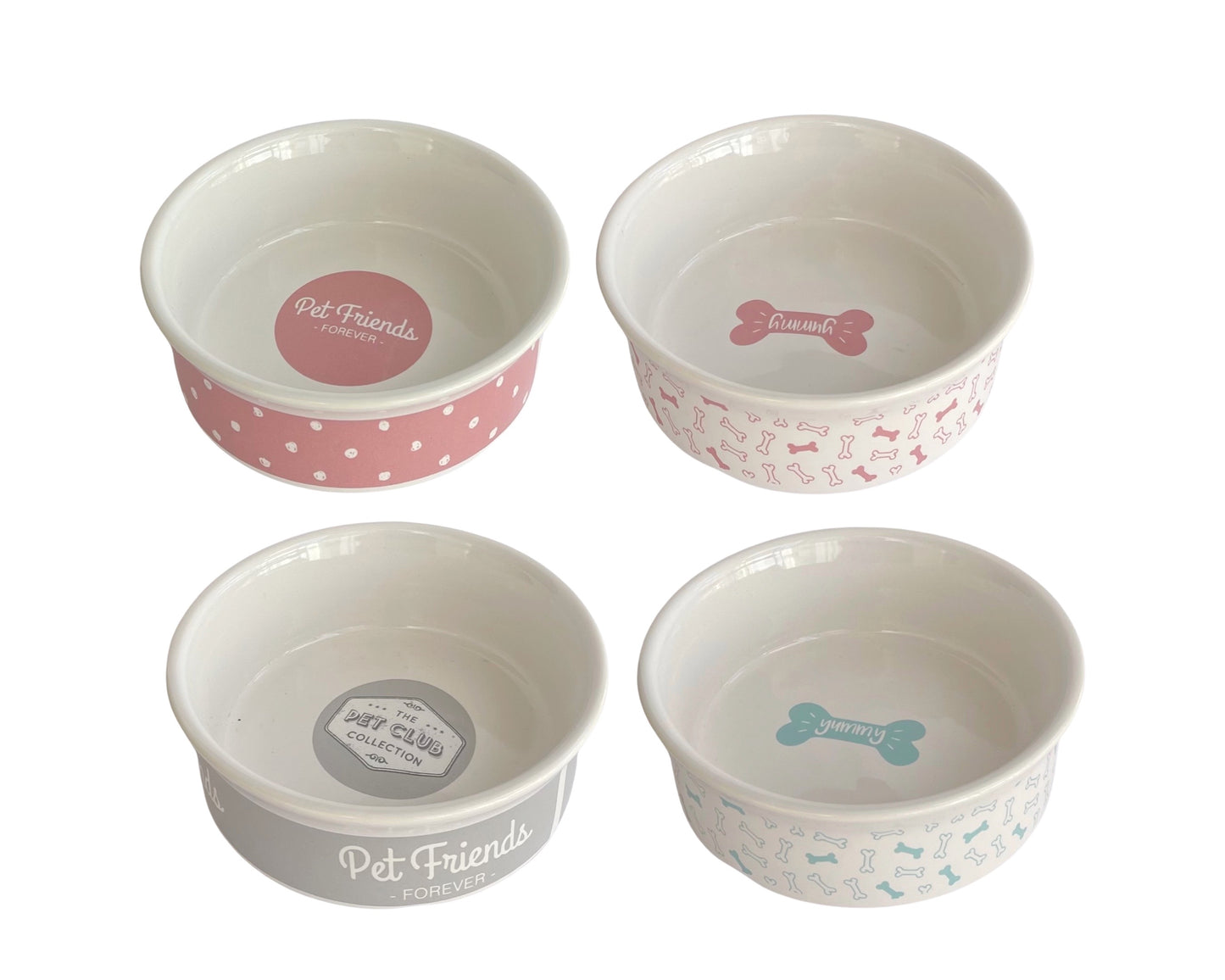 bulk 24 Ceramic Pet Bowls 4 Designs 13x4cm