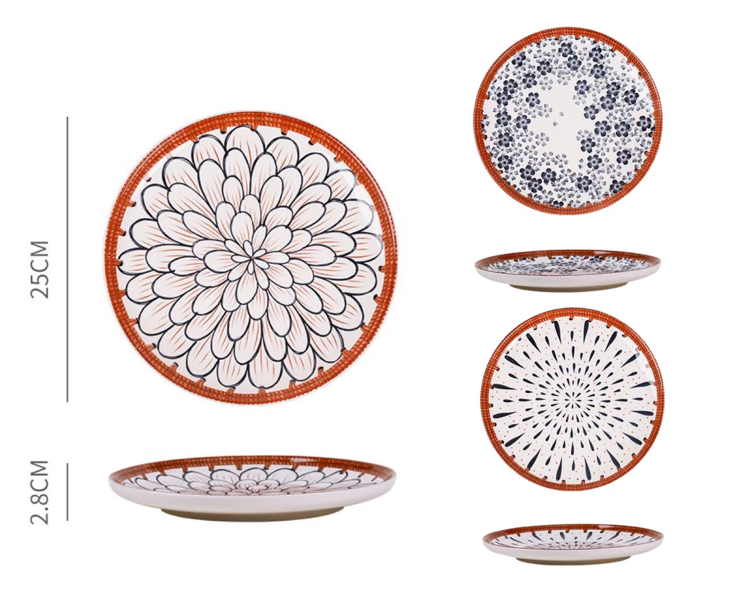 bulk 12 Oriental Special Glazed Round Plate Assort 25cm