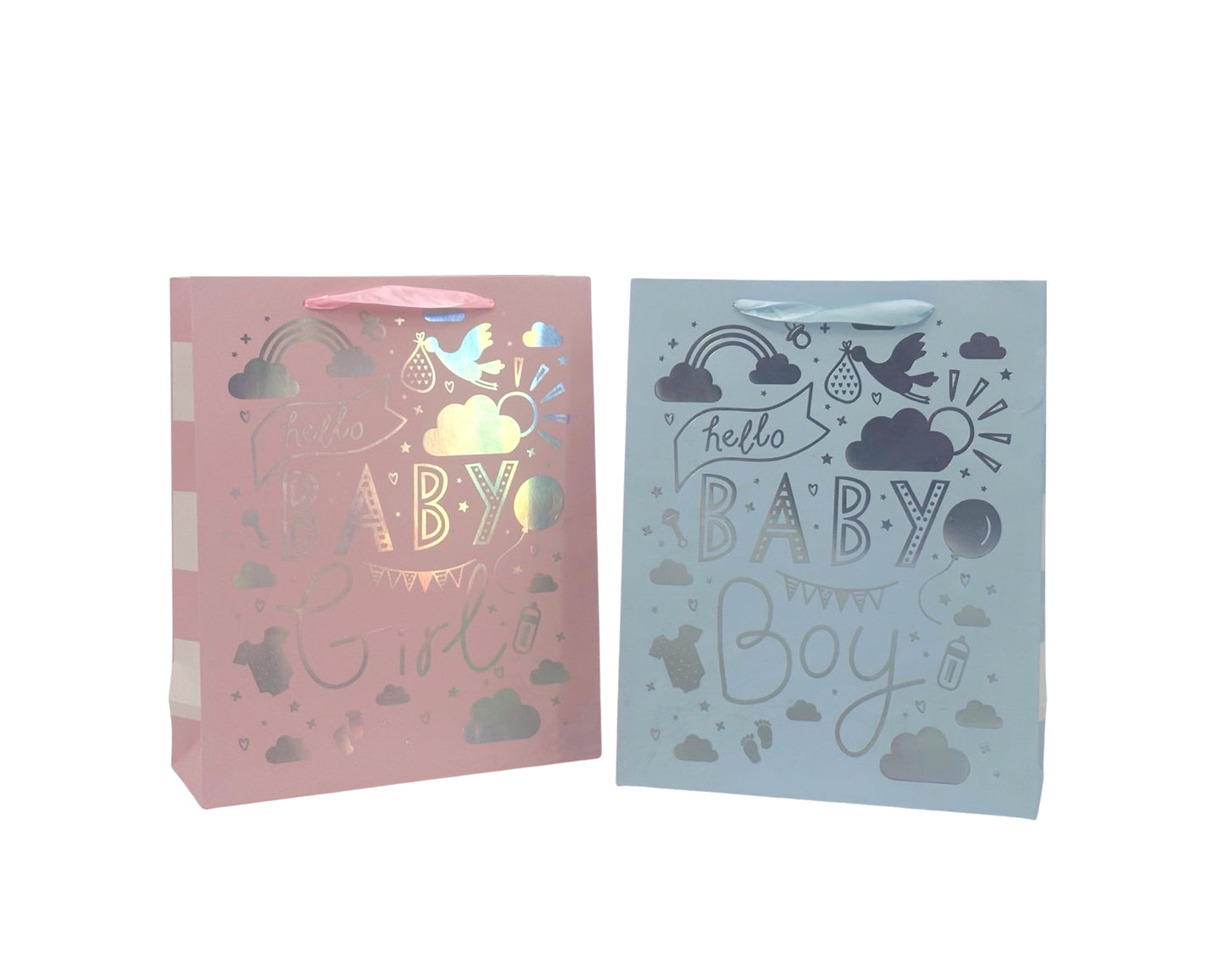 bulk 24 Large Foiled Baby Gift Bag Assort 32cm